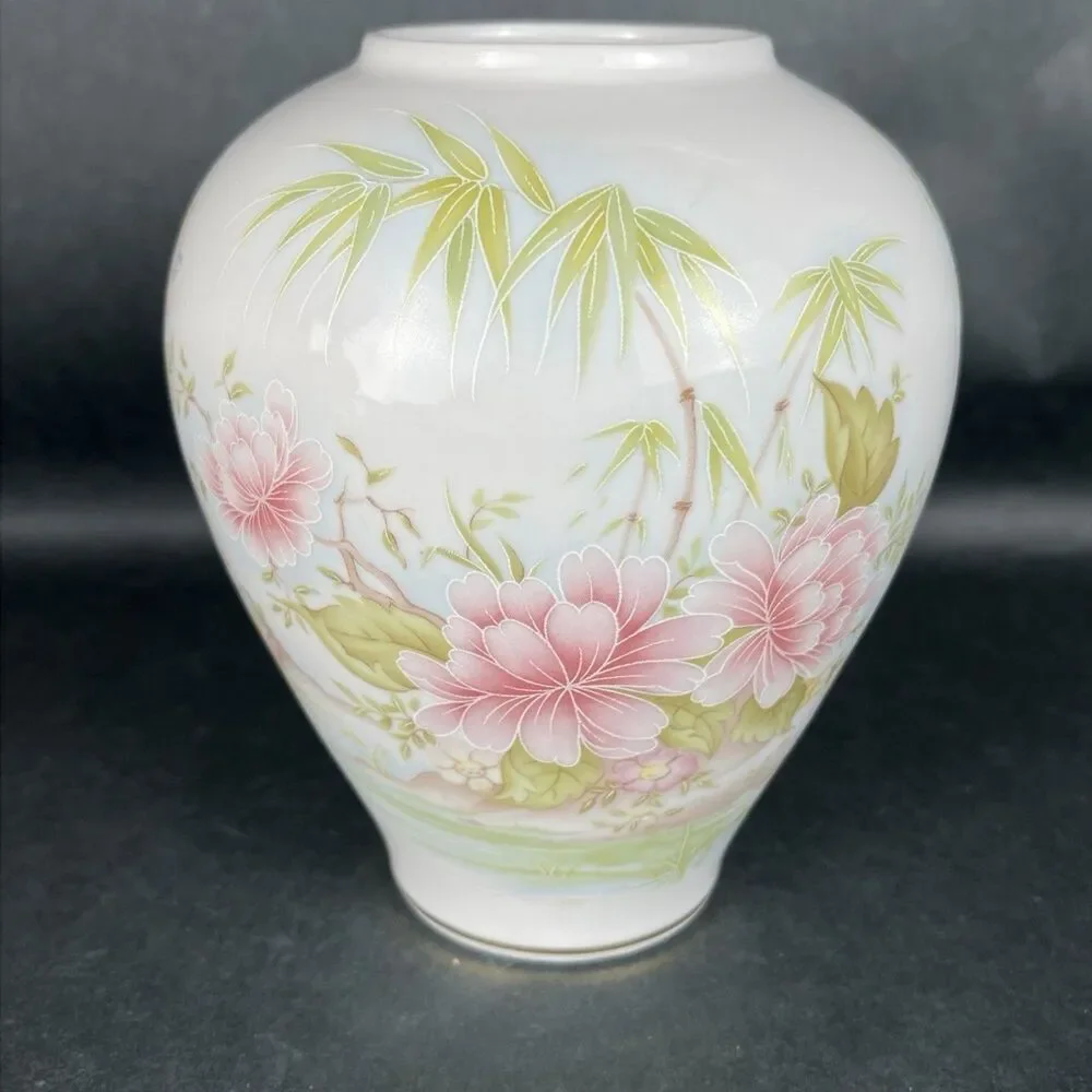 VTG Porcelanas Encarnacao Limoges Portugal Floral Vase 6.5” No 602 Chinoiserie